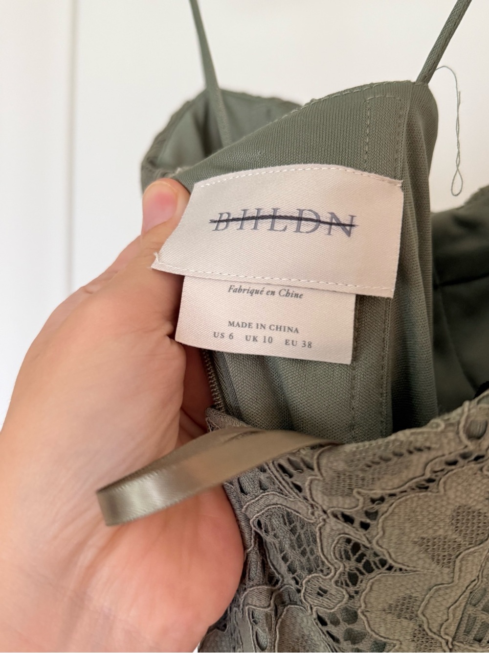 BHLDN Emma Sweetheart Lace Gown Olive Lace Maxi with Spaghetti Straps - Picture 11 of 13